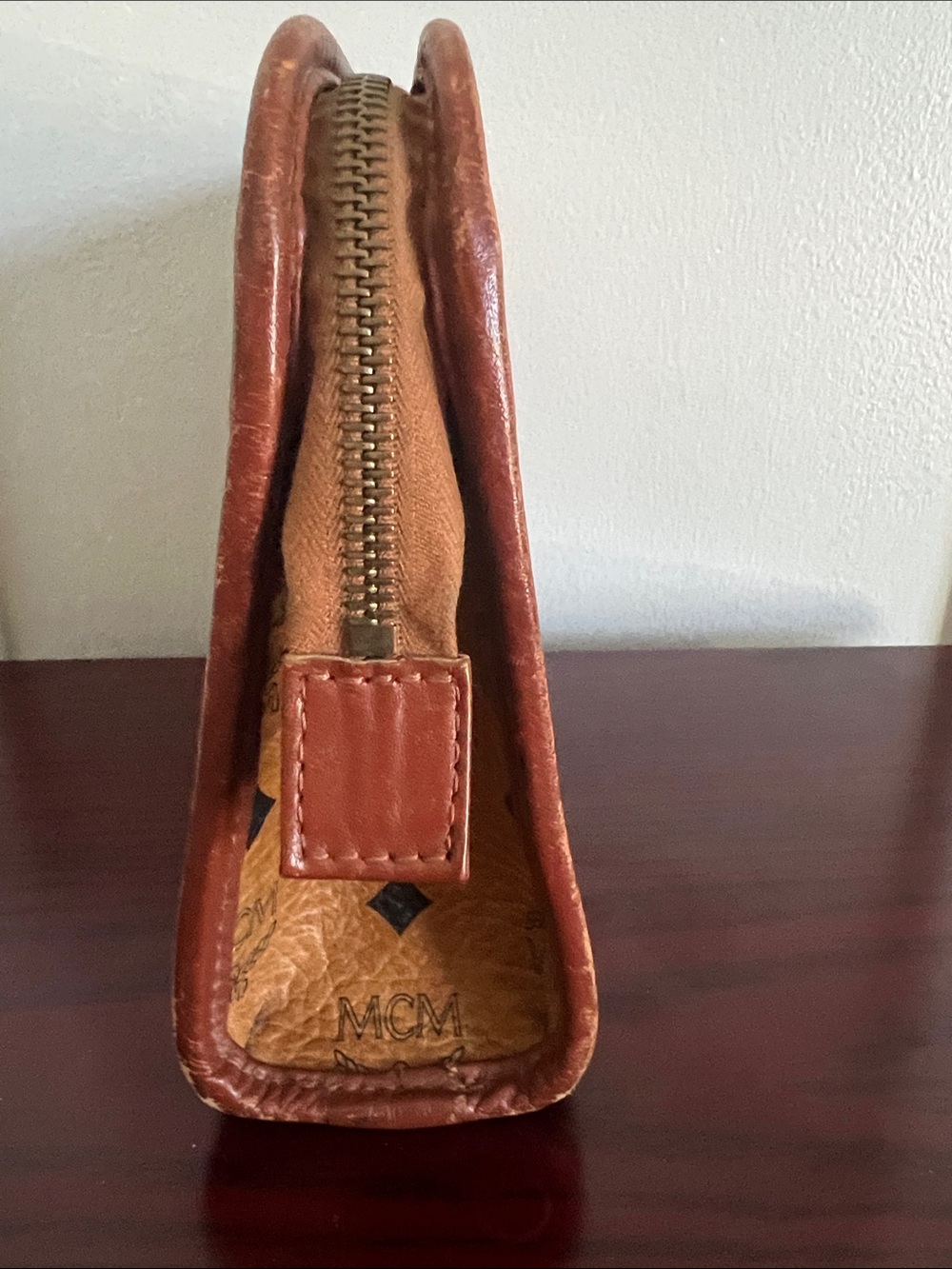 MCM Cognac Visetos Monogram Clutch with Brown Trim - Picture 4 of 15